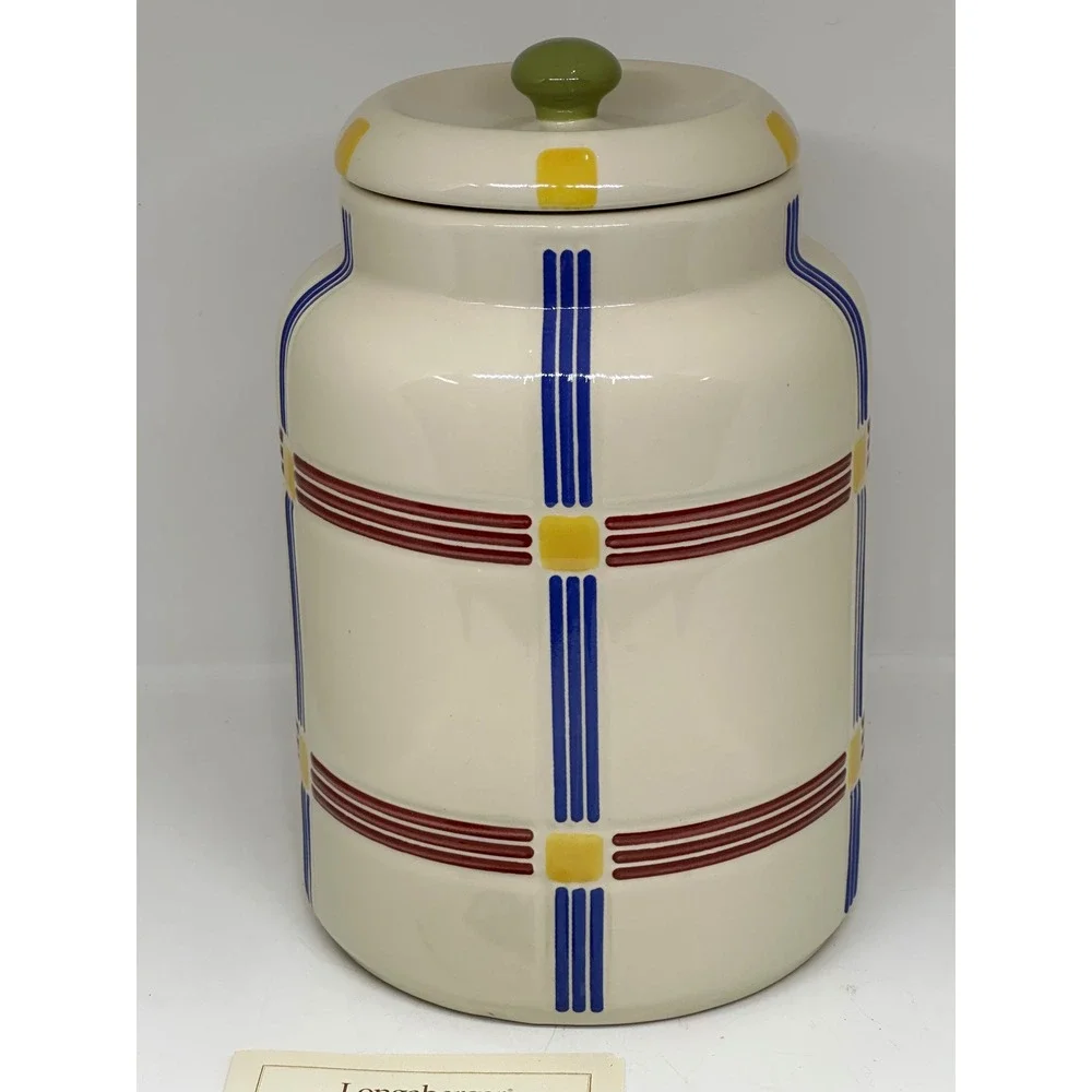Longaberger Classic Bold Plaid 3 Qt Canister Cornflower Paprika Butternut 31545